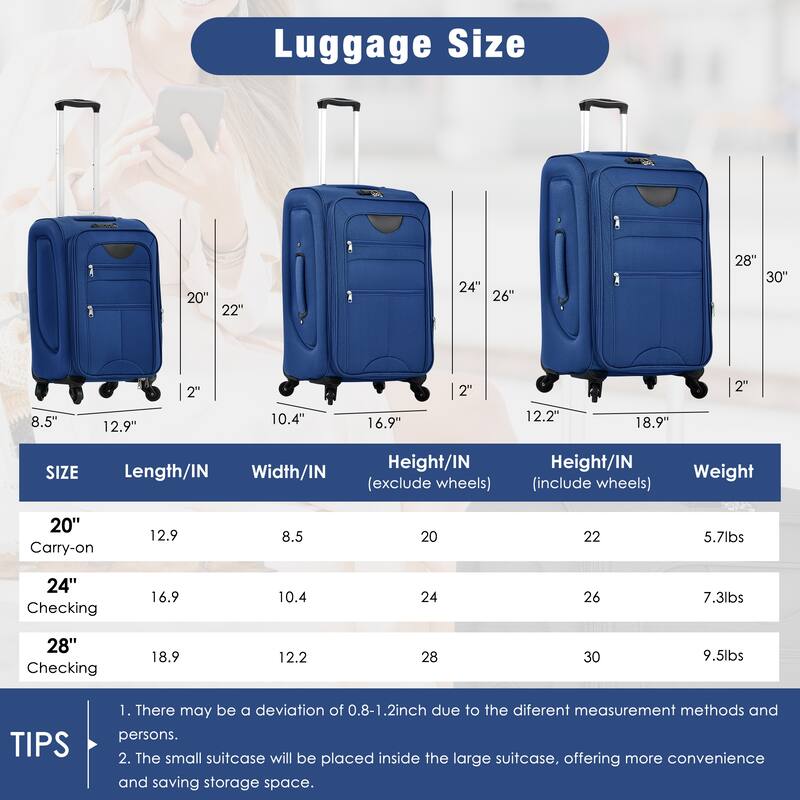 3 Piece ABS Softside Expandable Upright Spinner Luggage with TSA Lock and Duffel Bag