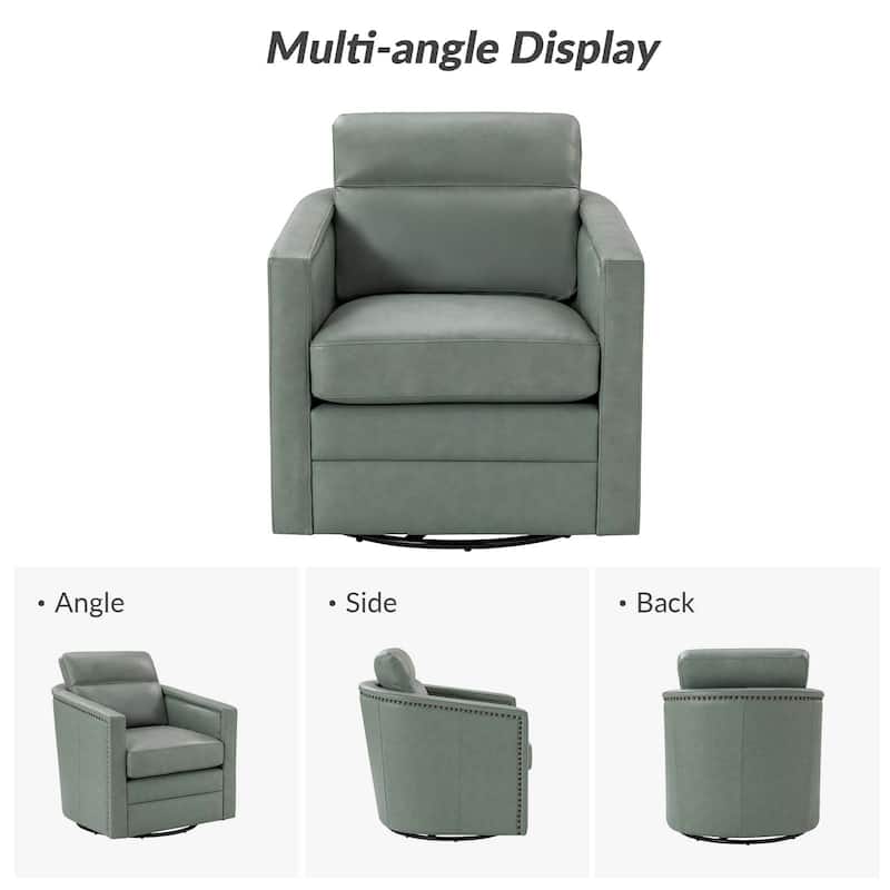 Jorge 28.74" Wide Genuine Leather Swivel Chair with Arms
