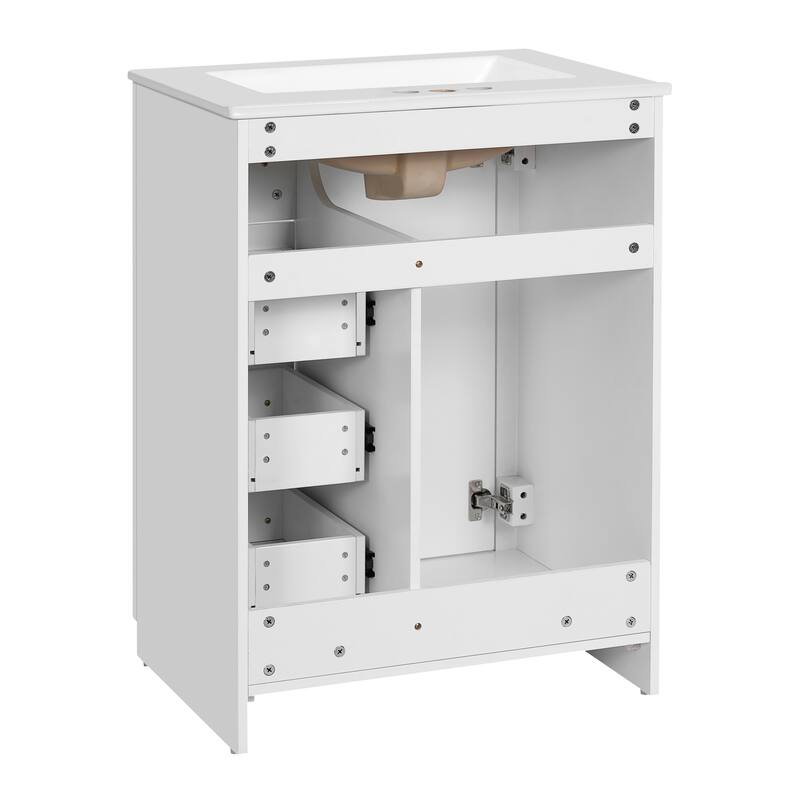 24" Single Sink Bathroom Cabinet, Freestanding Bathroom Vanity with Ceramic Sink