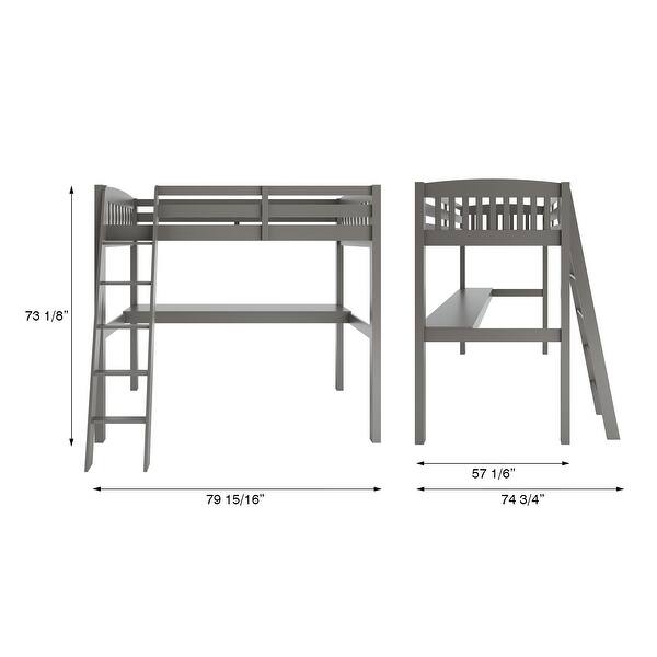 Grey High Loft Bed with Desk, Storage, and Full Size Frame