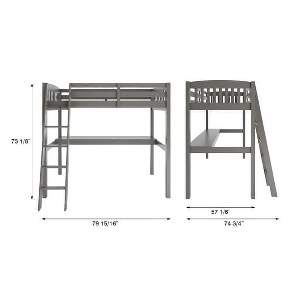 High Loft Bed with Desk and Storage, Heavy Duty Solid Wood Full Size Loft Bed Frame with Stairs for Kids and Toddlers, Grey