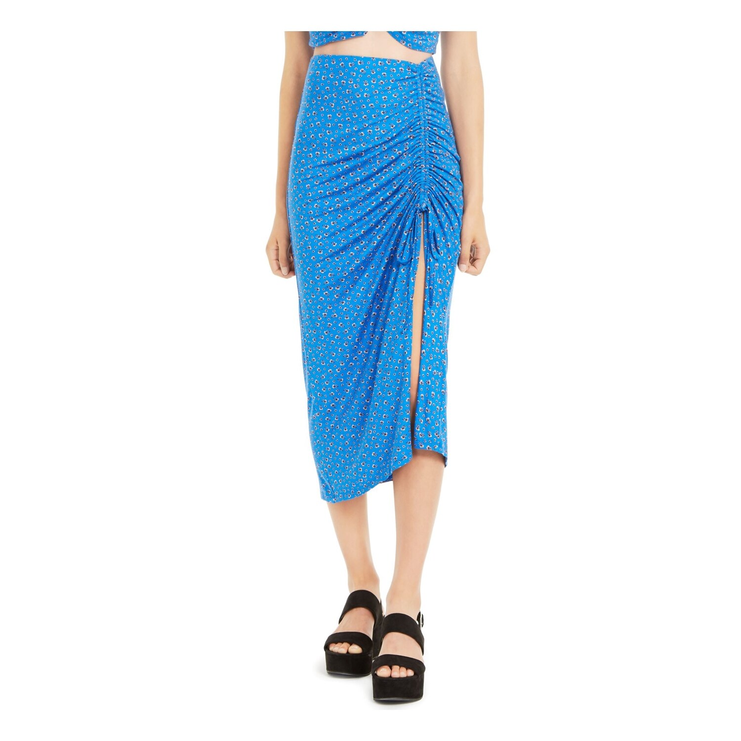 blue floral midi skirt