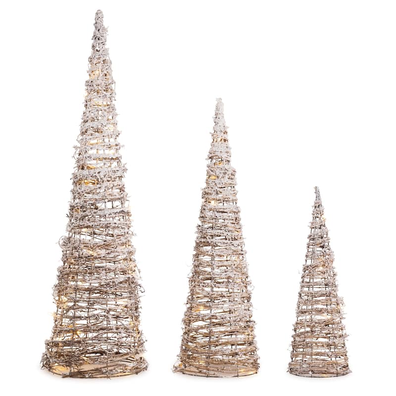 Set of 3 LED Twig Cone Tree Christmas Tabletop Decorations 31.25"