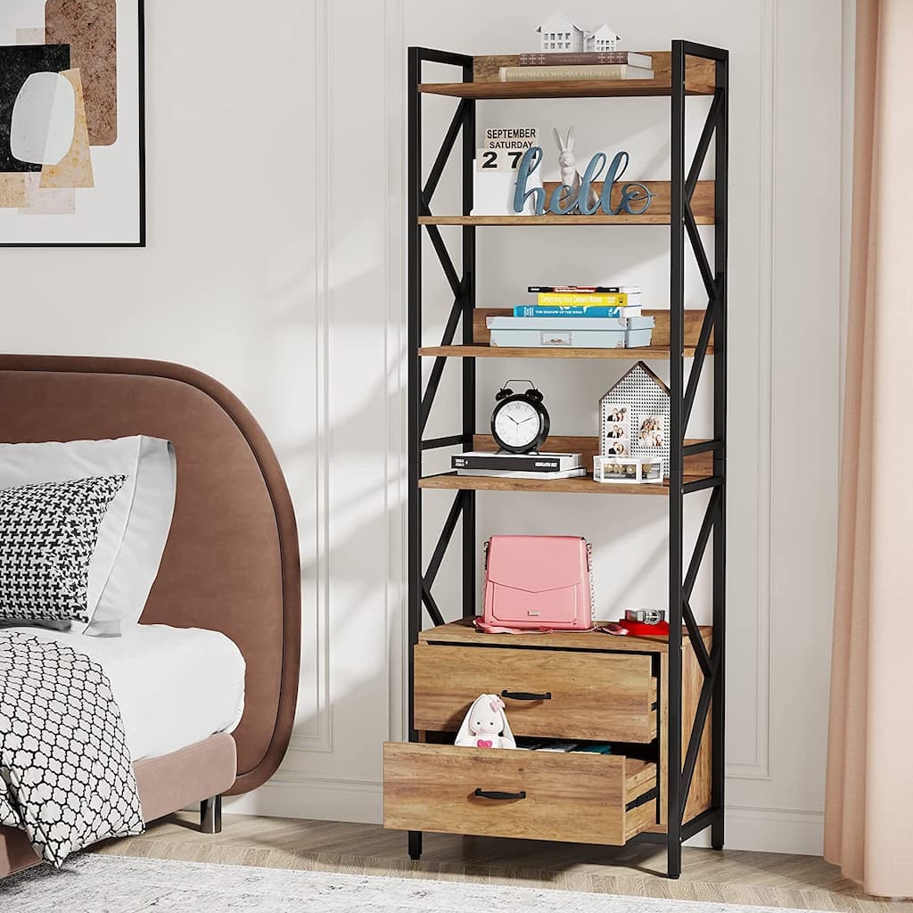 5-Tier Bookcase with 2 Drawers, 70.86'' Tall Bookshelf with Open Storage Shelf for Home Office