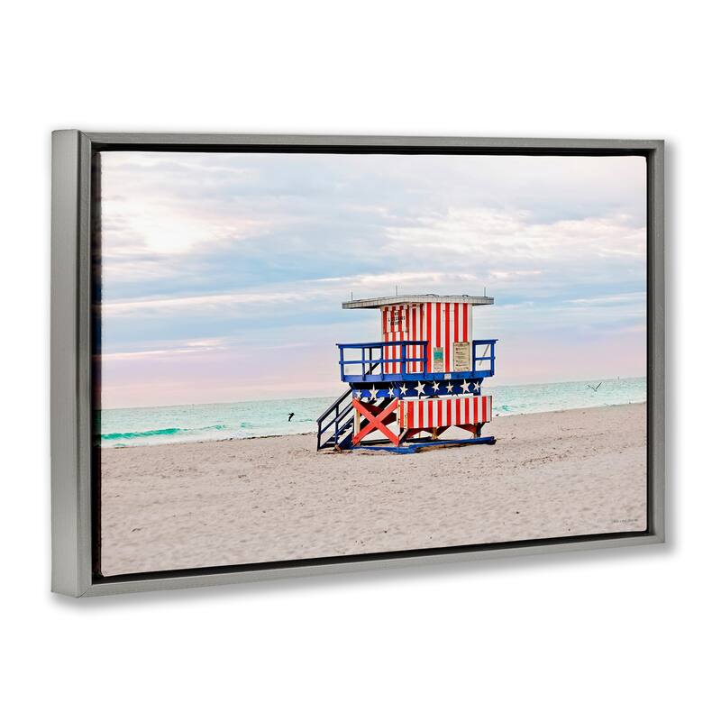 Stupell Patriotic Lifeguard Hut Framed Floater Canvas Wall Art Design By Seven Trees Design