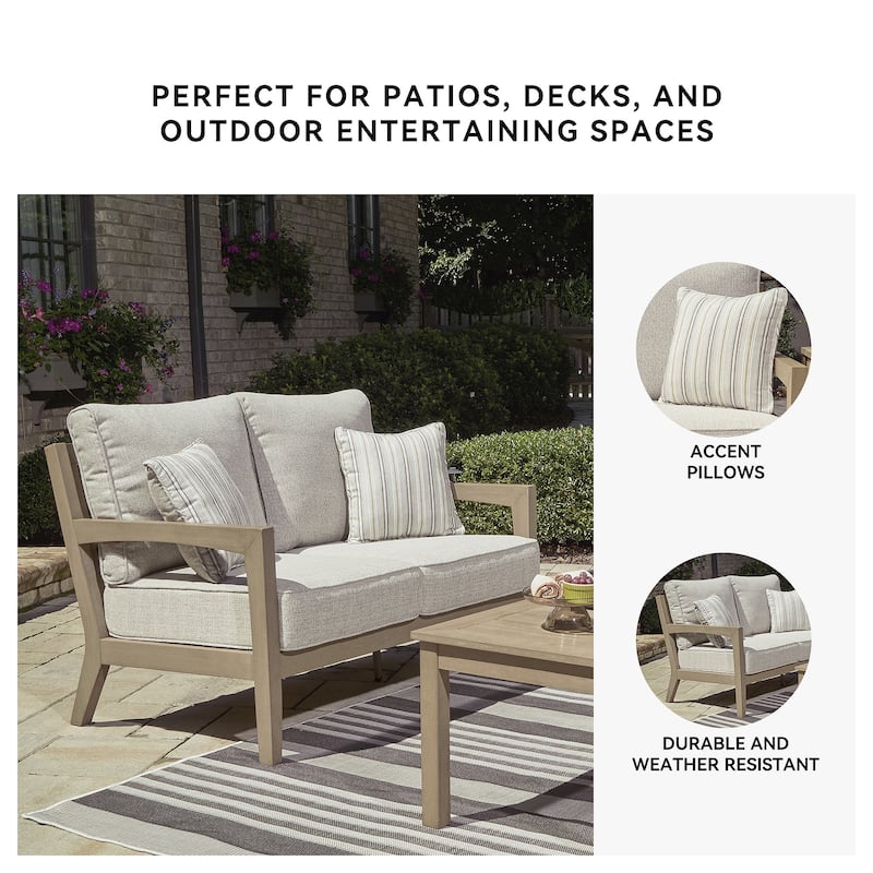 Signature Design by Ashley Hallow Creek Driftwood Outdoor Loveseat with Cushion - 52" W x 36.5" D x 37" H