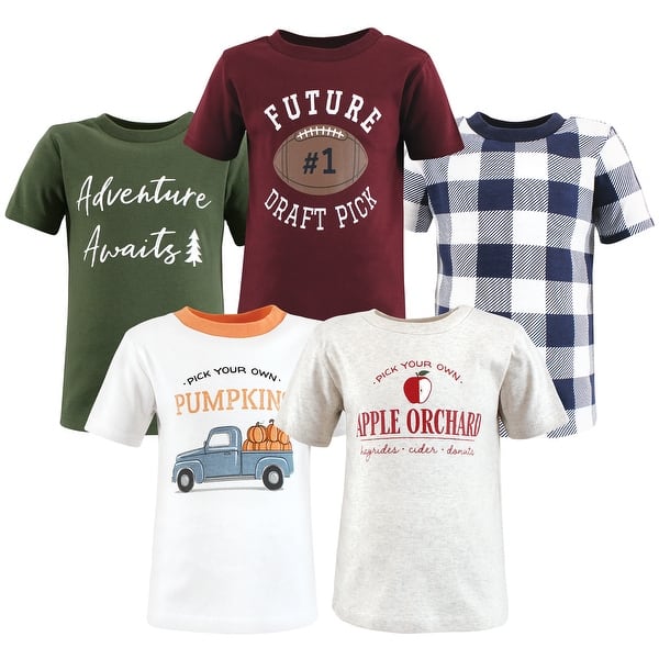 slide 1 of 1, Hudson Baby Infant Boy Short Sleeve T-Shirts, Fall Activities 18-24 Months - Fall Activities