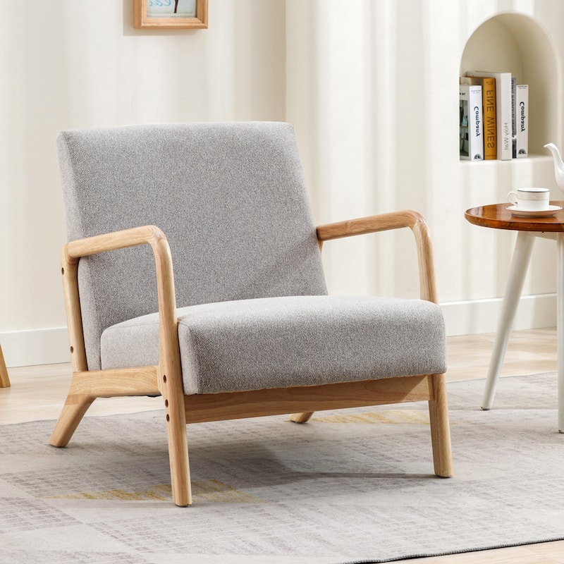Lounge Accent Chair with Solid Wood Frame - Hemp-Grey