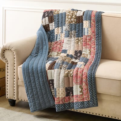Greenland Home Fashions Shiloh Patchwork Floral Print Throw Quilt