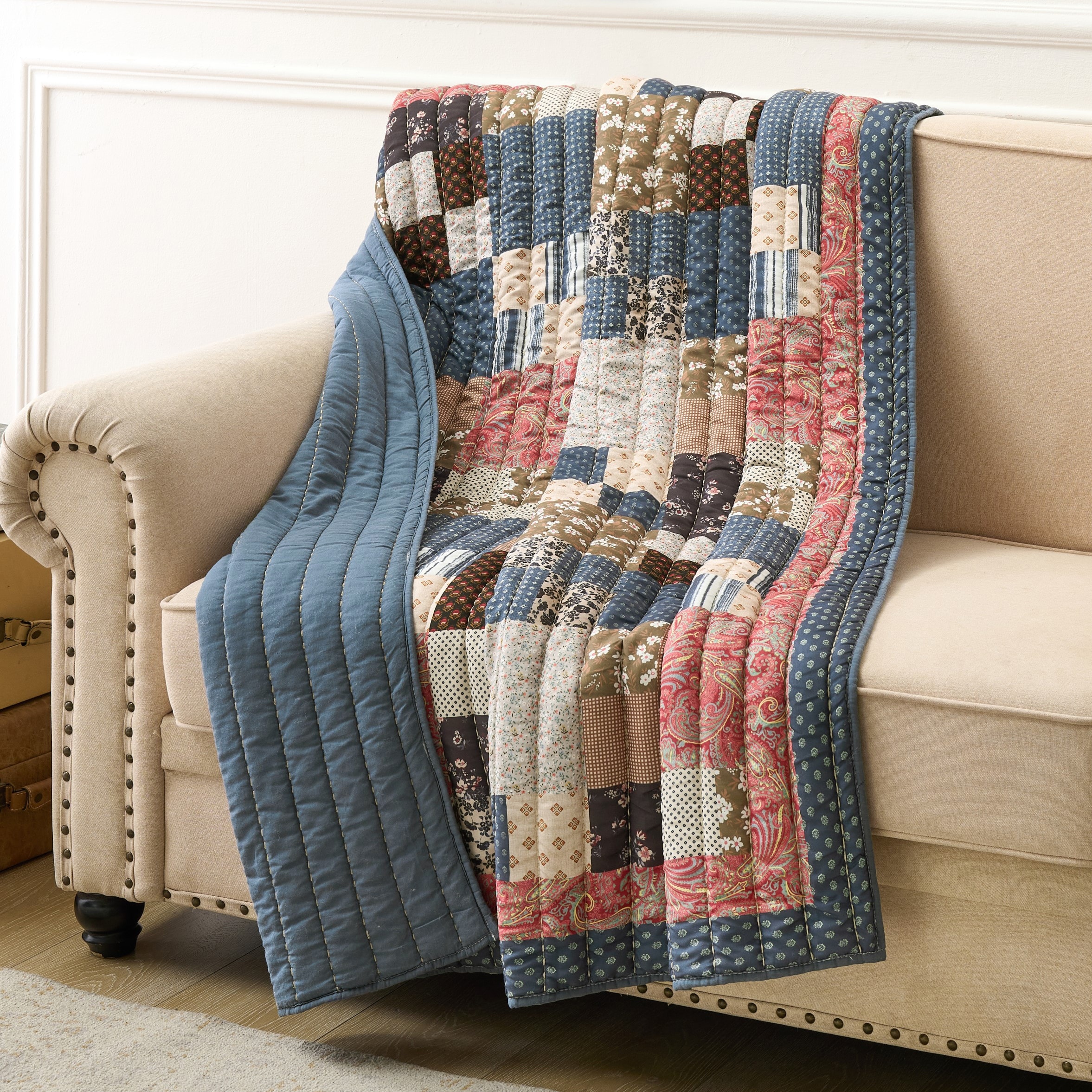 Greenland Home Fashions Shiloh Patchwork Floral Print Throw Quilt