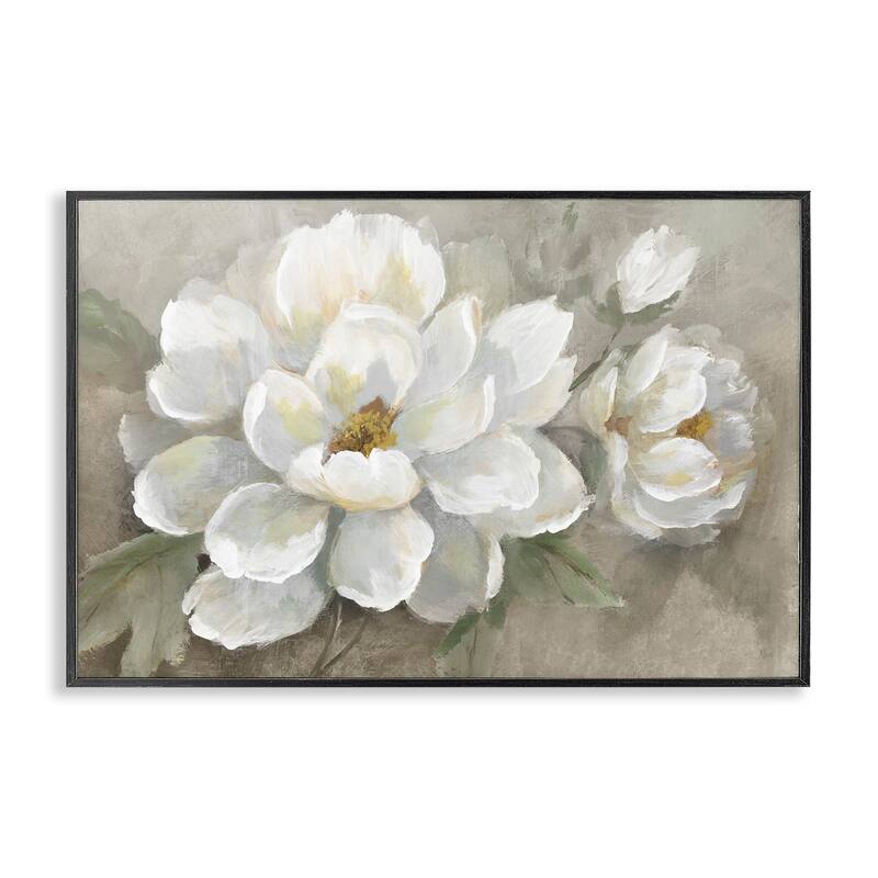 Stupell Blooming Magnolias on Beige Framed Giclee Art Design By Nan - 30 x 20 - Black
