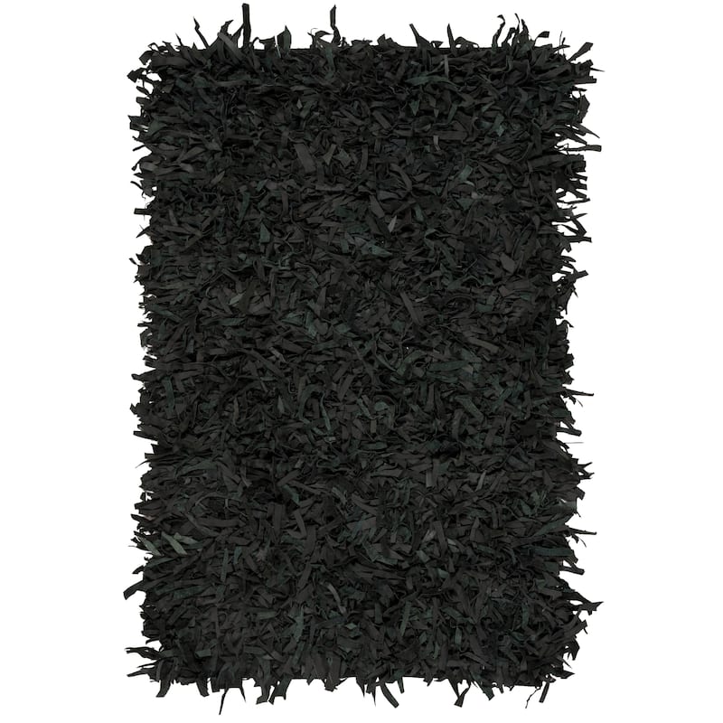 SAFAVIEH Handmade Leather Shag Blayne Modern Leather Rug - 3' x 5' - Black
