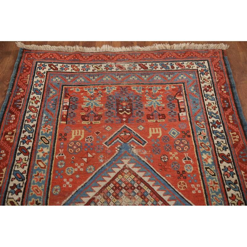 Red Antique Heriz Bakhshayesh Persian Runner Rug Handmade Wool Carpet - 3'3"x 15'8"