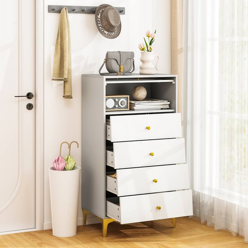 Gymax 2 PCS 4 Drawer Dresser 44.5'' Tall Dresser Chest of Drawers