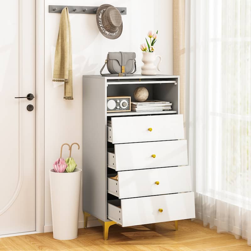 Gymax 4 Drawer Dresser 44.5'' Tall Dresser Chest of Drawers w/Flip-up