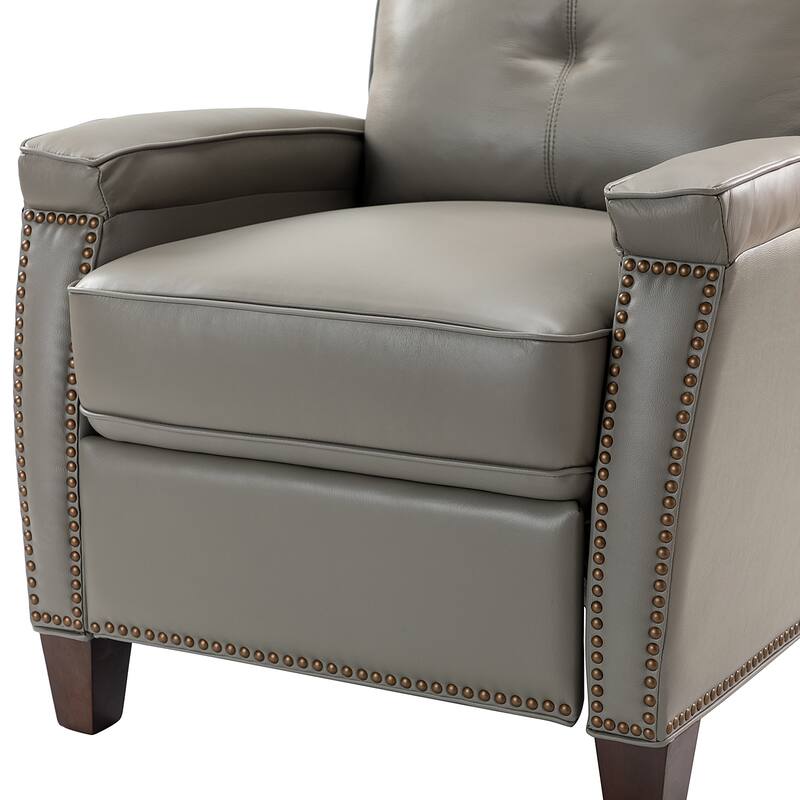 Gaspar Mid-Century Modern Genuine Leather Pushback Recliner with Wood legs Set of 2 by HULALA HOME