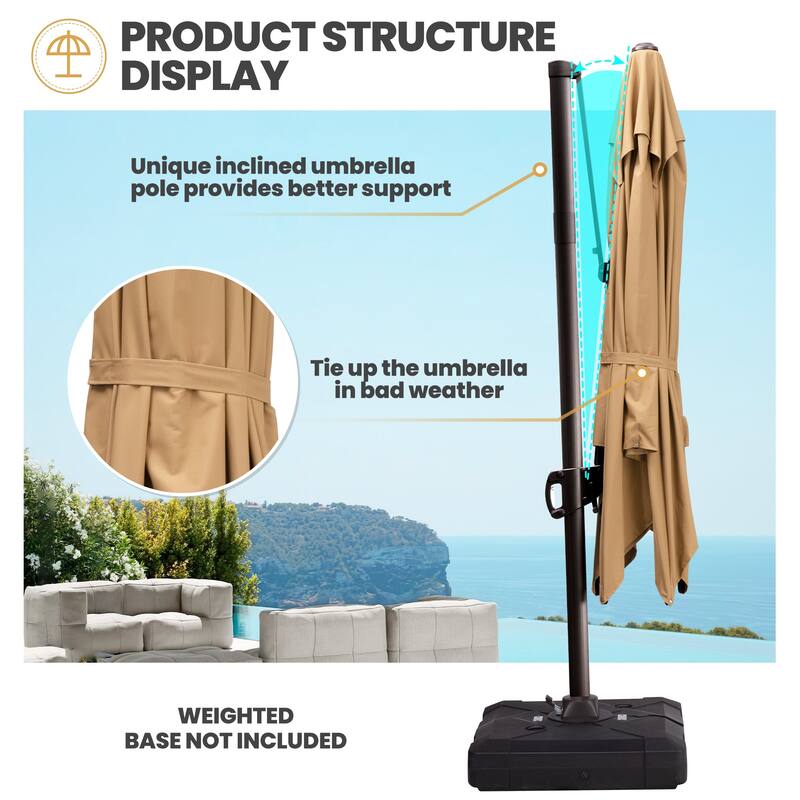 9 x 12 ft Outdoor Shade Parasol Patio Cantilever Offset Umbrella, No Base