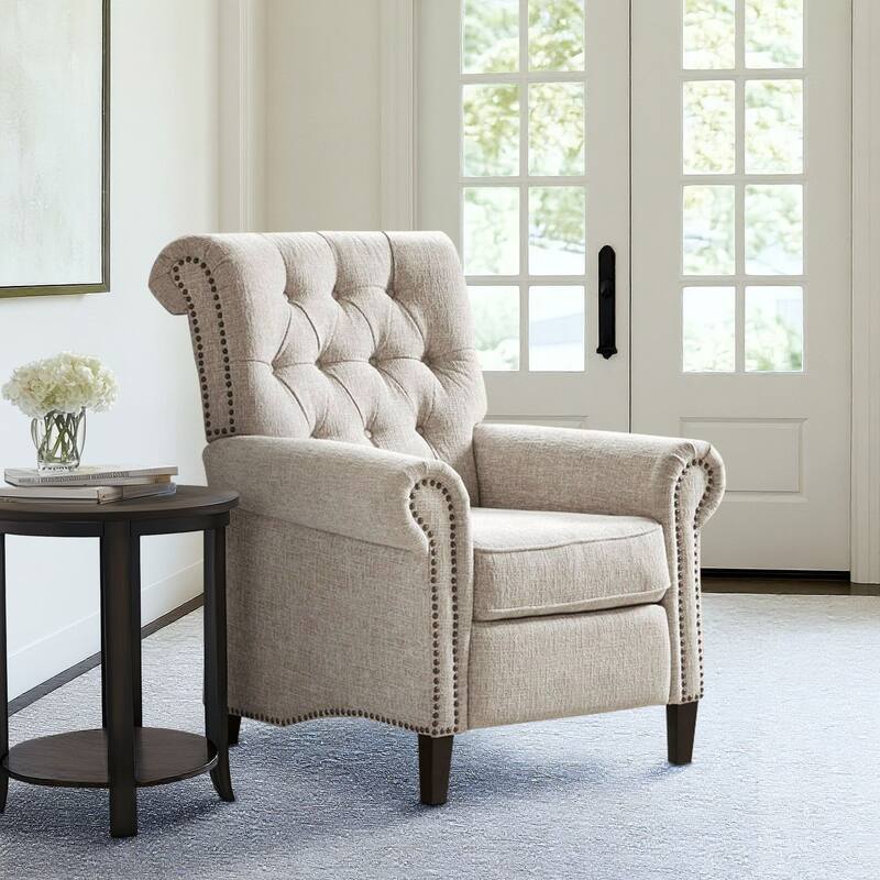 Madison Park Aidan Upholstered Manual Push Back Recliner Chair with Nailheads