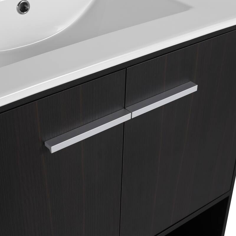 GDFStudio - Lisbon Modern Minimalist Freestanding Bathroom Vanity Cabinet with Soft Close Doors, Open Shelf, Sink NOT INCLUDED
