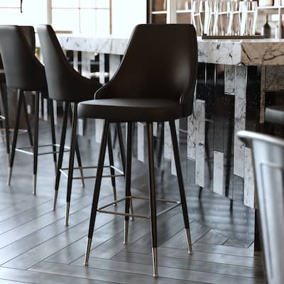 Commercial LeatherSoft Bar Height Stool with Metal Feet & Footrests - 2 Pack - 18.5"W x 20"D x 43.25"H