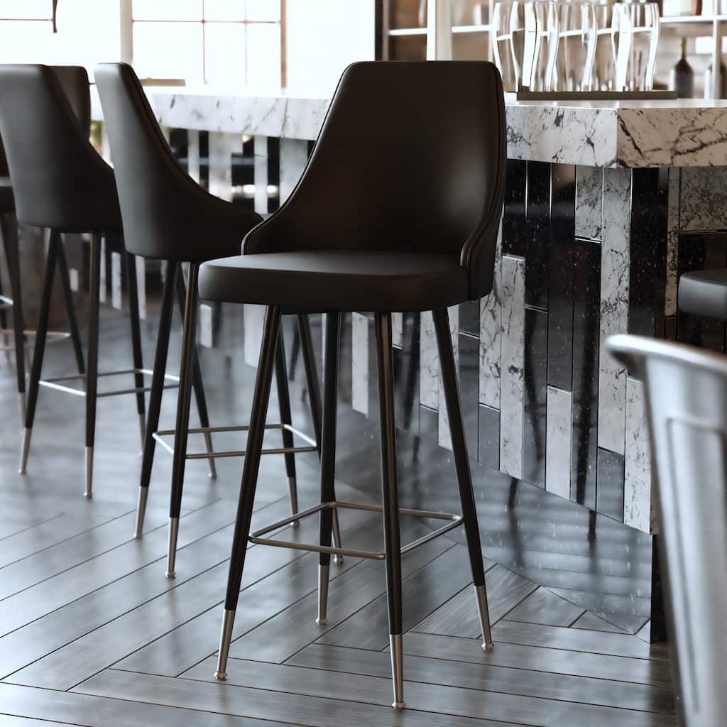 Commercial LeatherSoft Bar Height Stool with Metal Feet & Footrests - 2 Pack - 18.5"W x 20"D x 43.25"H