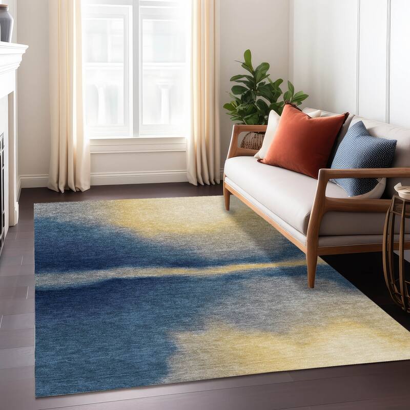 Machine Washable Indoor/ Outdoor Modern Landscape Chantille Rug