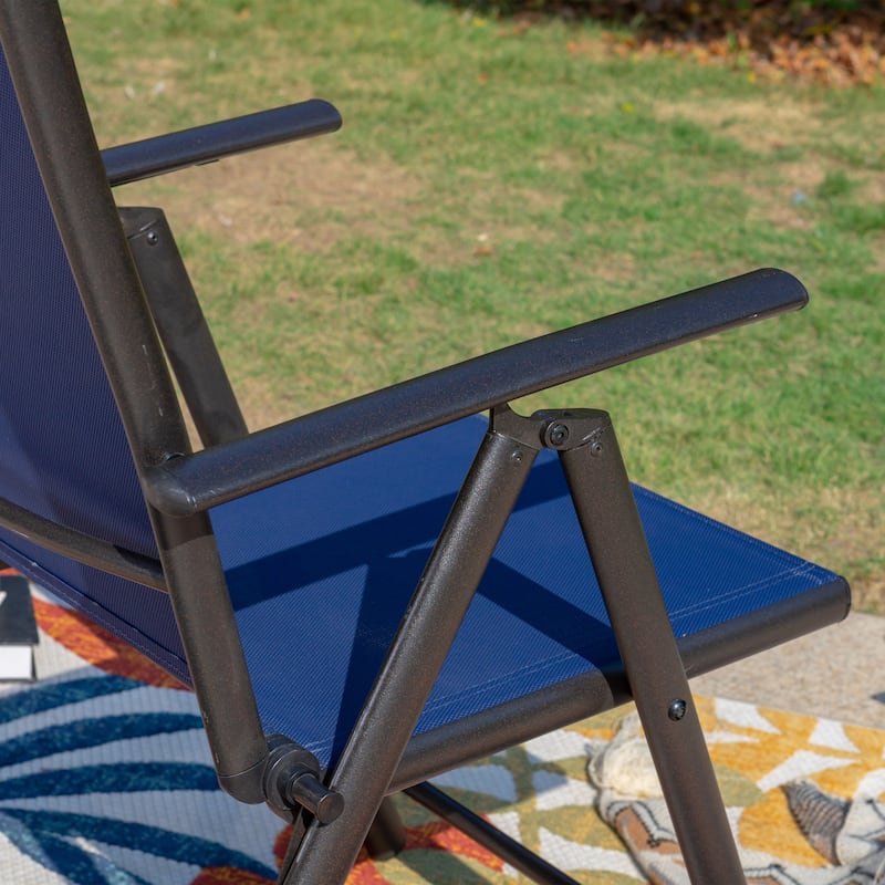 Outdoor 5/7-Piece Patio Dining Set, 7-positon Reclining Folding Sling Chair & E-Coating Metal Steel Table