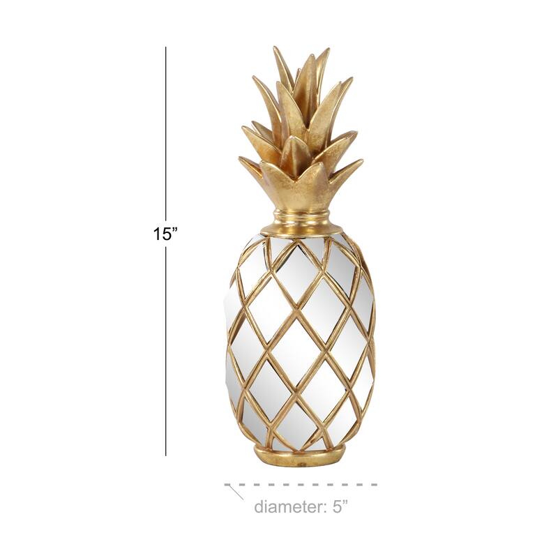 Gold Polystone Pineapple Fruit Decorative Sculpture with Mirror Accents