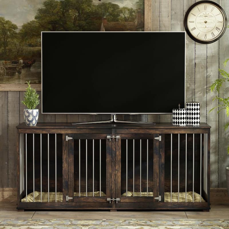 Dog Crate with Double Doors TV Stand for Large Medium Small Dogs,70"W