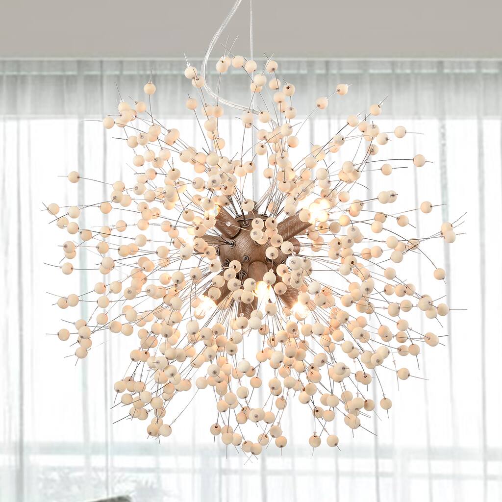 Wood Beaded Chandelier Dandelion Modern Sputnik Chandeliers 8-Light