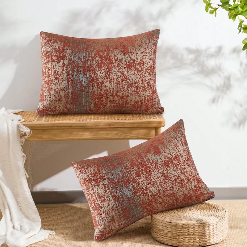 2-Piece Jacquard Chenille Zippered Lumbar Pillow Cover Set - 14" x 20" - Orange