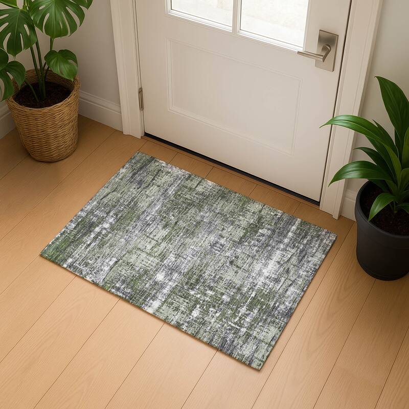 Premium Washable Super Soft Modern Hatch Mayfield Rug - Olive - 1'8" x 2'6"