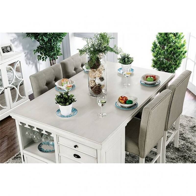 Counter Height Storage Dining Table in Antique White - Antique White