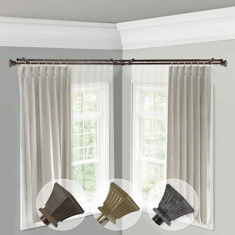 Corner Window Curtain Rod Double Rod Set Adjustable Cocoa 28-48 Inch - M