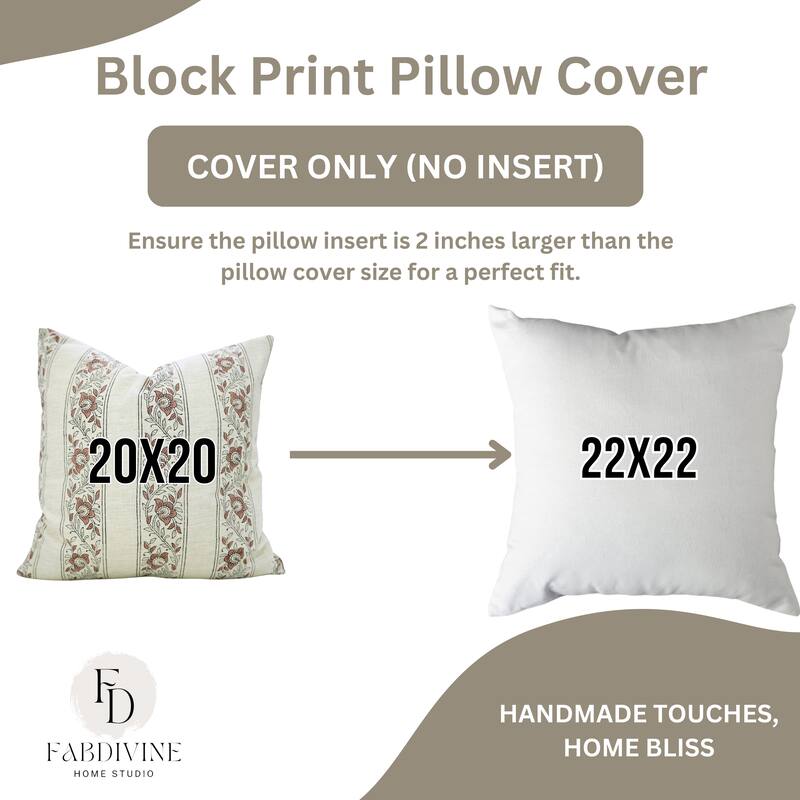 Fabdivine Soft Linen Floral Bohemian Pillow Case Hand Block Print for Home Décor