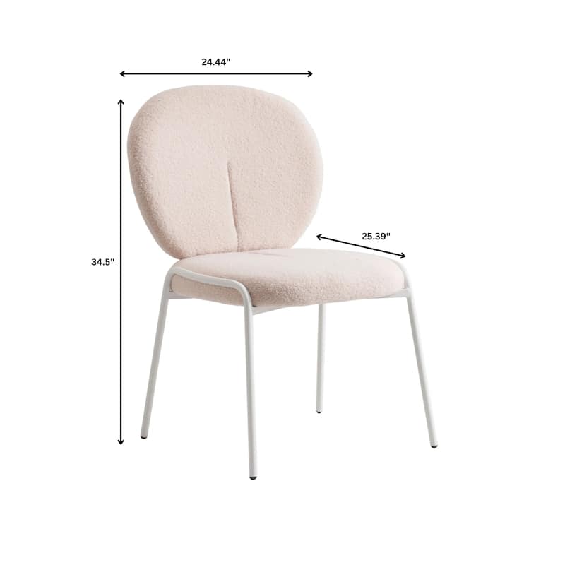 Celestial Modern Boucle Dining Chairs - Upholstered Accent Side Chairs with White Powder-Coated Iron Frame Set of 2