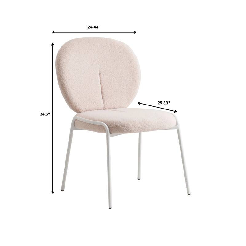 Celestial Modern Boucle Dining Chairs - Upholstered Accent Side Chairs with White Powder-Coated Iron Frame Set of 4