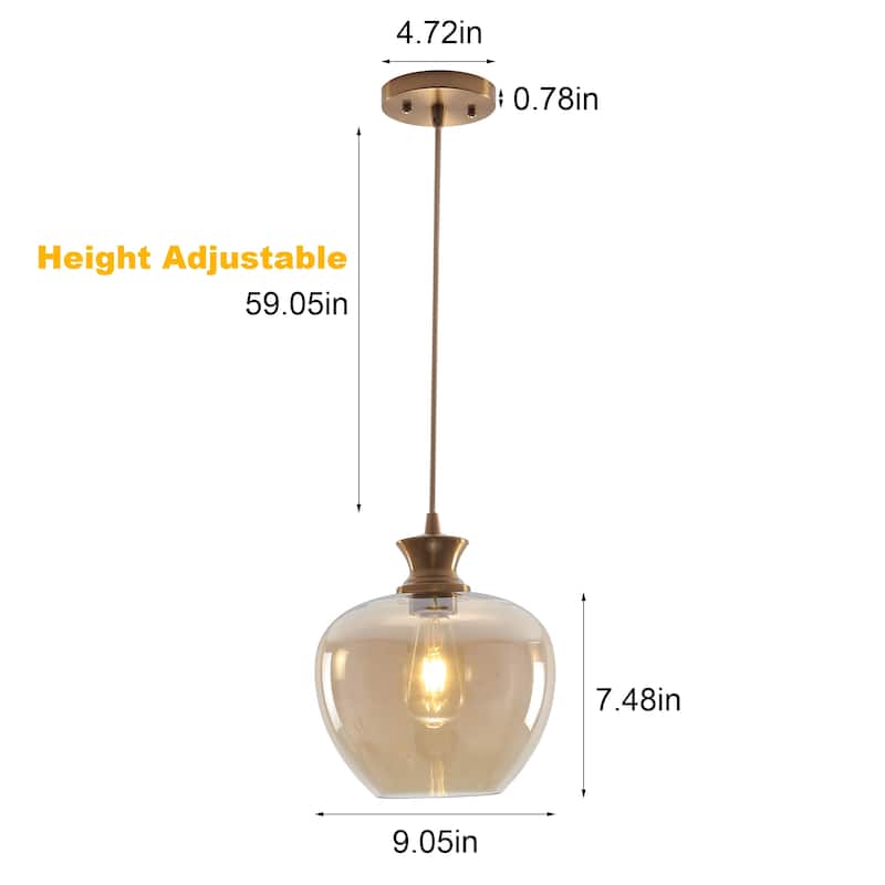 1-Light Pendant Light with Glass Shade for Kitchen Island