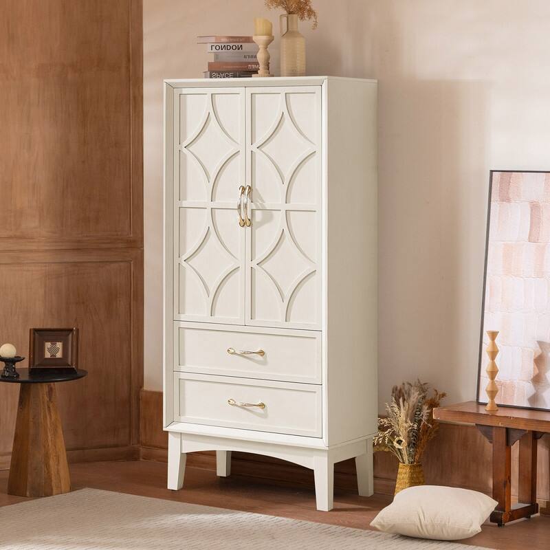 Mid Century Modern 53.5" Tall Kitchen Pantry Storage Cabinet with Doors and Drawers for Entryway Living Room Kitchen Garage