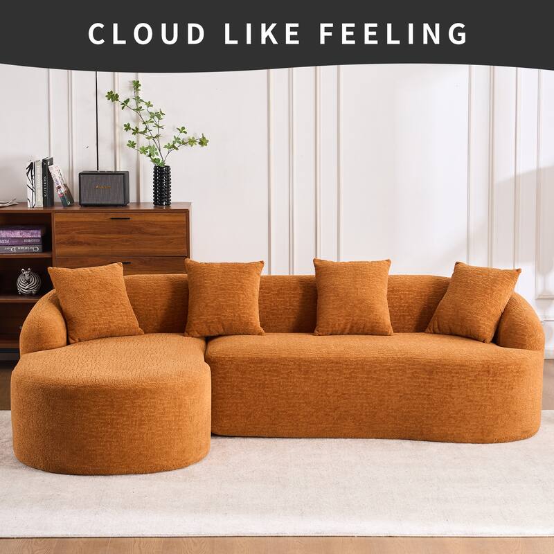 Full Compression Sponge L-Shape Sectional Sofa, Orange Modular Fabric Couch, 30D High-Density for Apartment Living Room