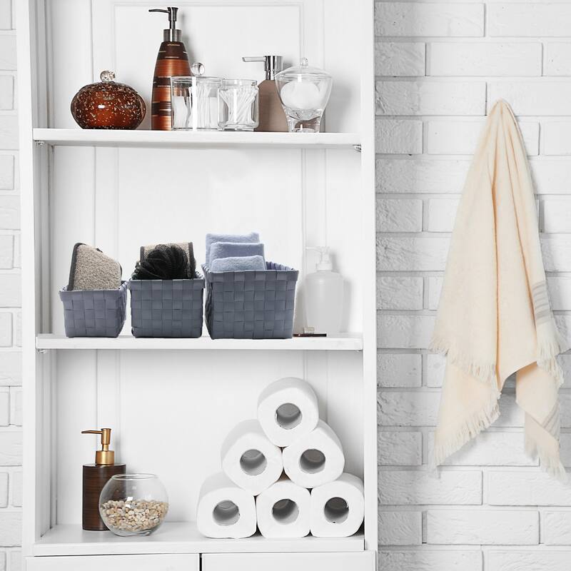 Checkered Woven Strap Storage Baskets (Set of 3) - 7.8 L x 5.3 W x 4.2 H
