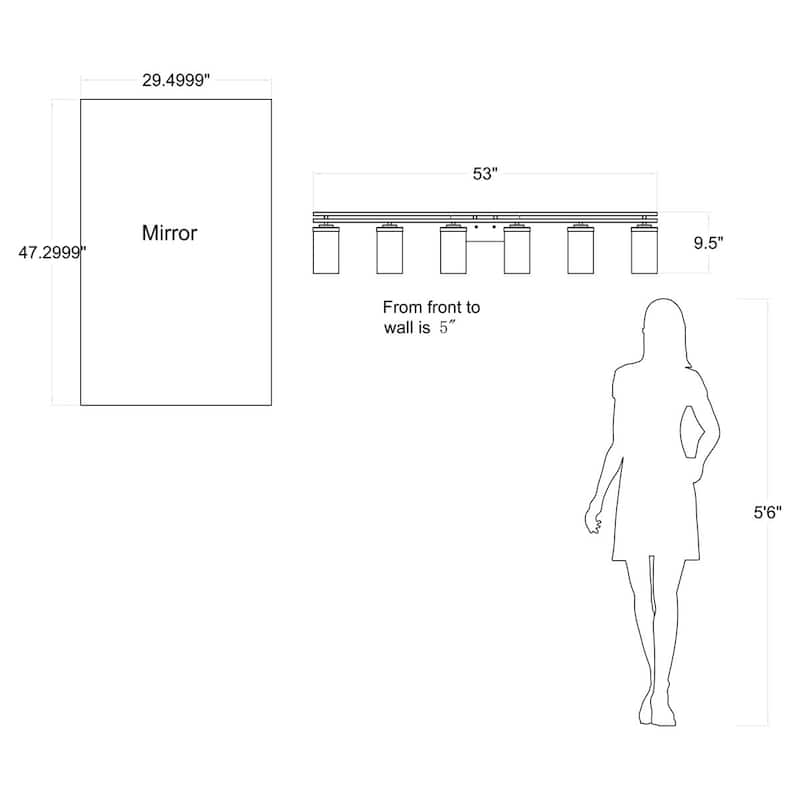 Acroma 6-light Farmhouse Black Dimmable Bathroom Vanity Light - 53''