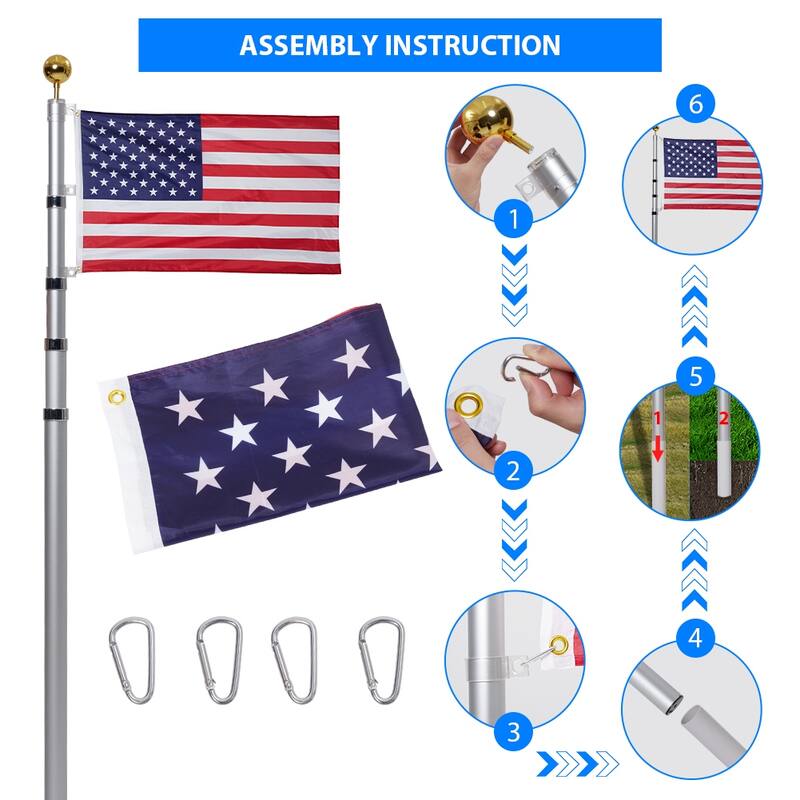 Outdoor Flag Poles, Flag Pole for Outside In Ground with American Flag