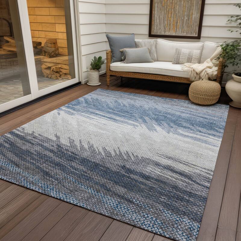 Machine Washable Indoor/ OutdoorAbstract Brushstrokes Chantille Rug