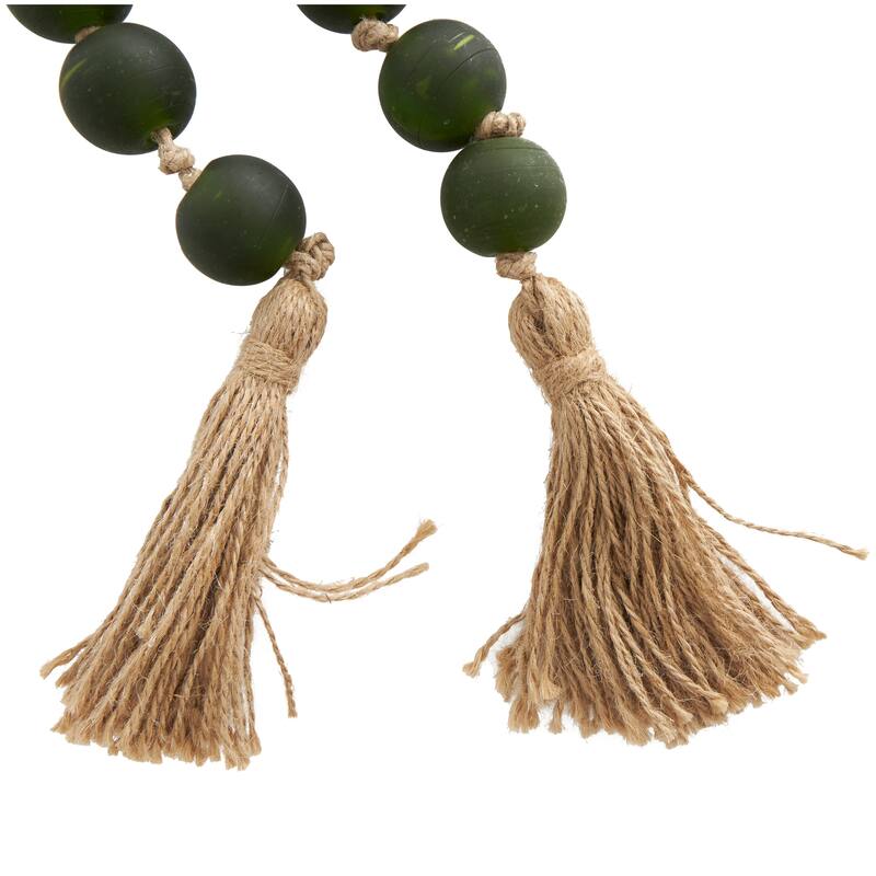 Glass Handmade Round Frosted Beaded Garland with Tassel with Knotted Brown Jute