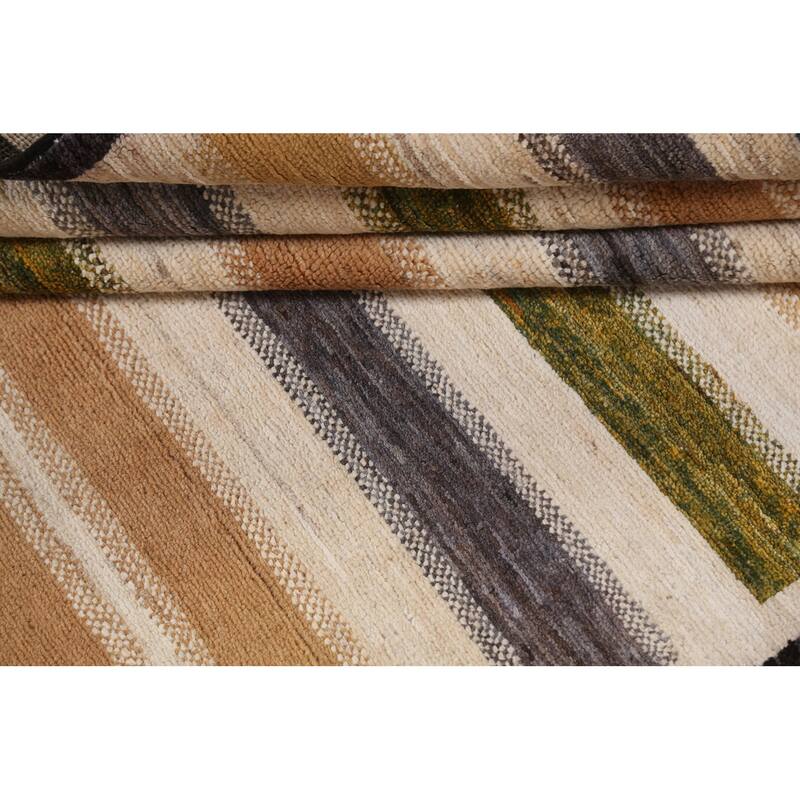 Wool Gabbeh Kashkoli Contemporary Striped Area Rug Hand-knotted Carpet - 5'0" x 8'0"