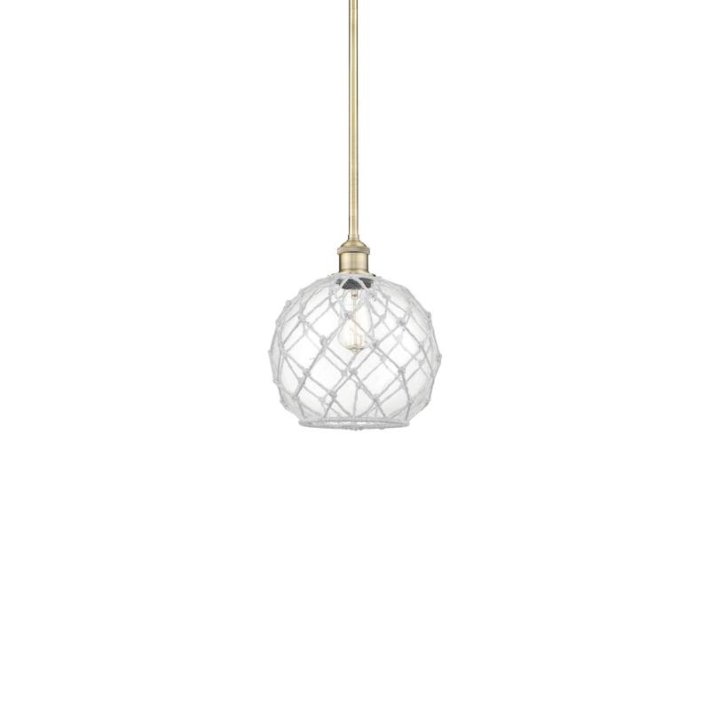 Innovations Lighting 616-1S-12-10 Farmhouse Rope Pendant Farmhouse - Antique Brass / Clear Glass with White Rope