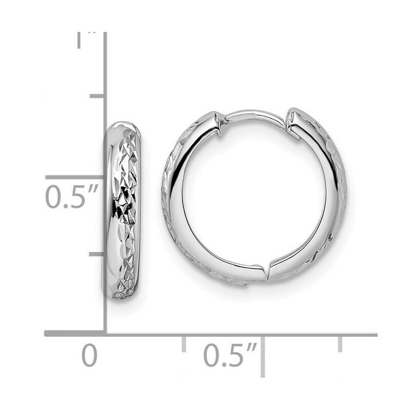 Curata 14k White Gold Polished Textured 3x15mm Hinged Hoop Earrings