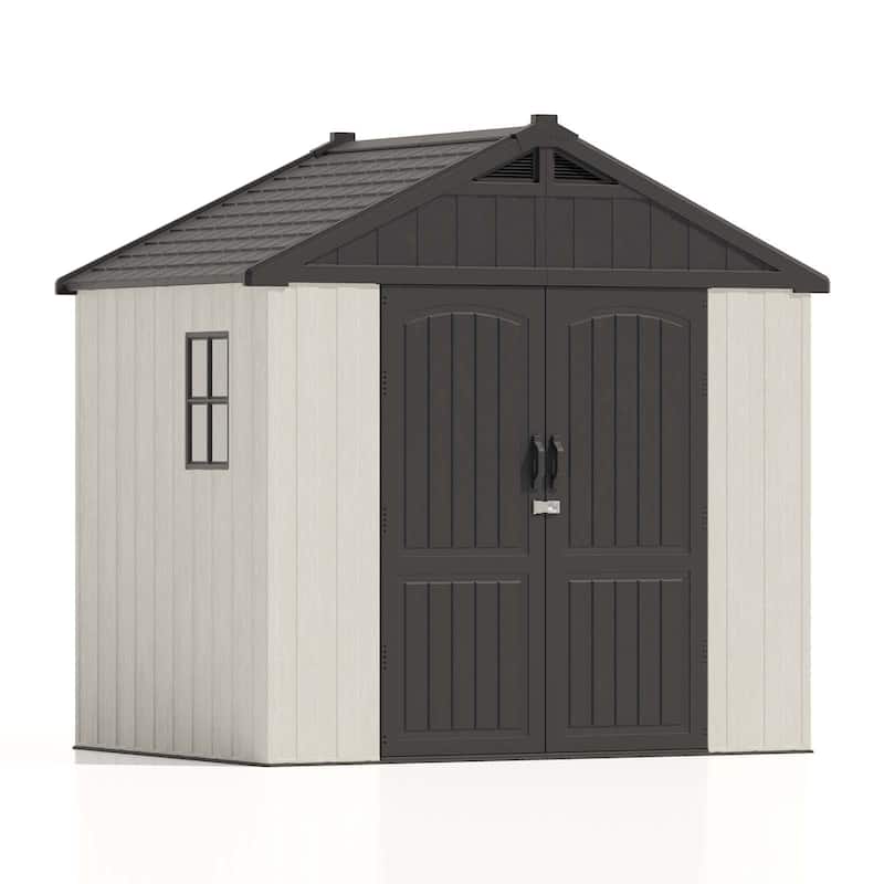 Patiowell 8' x 6' / 8' x 8' / 8' x 10 '/ 8' x 12' Plastic Outdoor Shed With Floor for Patio Furniture, Tools (Kick-It Shed) - 8' x 6' - Off-White