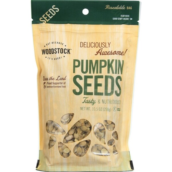 Woodstock Seeds - All Natural - Pumpkin - Pepitas - Shelled - Raw - 10.5 oz - case of 8